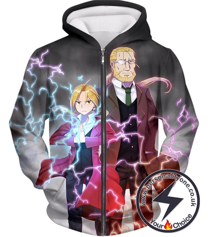 Fullmetal Alchemist Like Father Like Son Best Alchemists Edward x Hohenhiem Cool Promo Action Zip Up Hoodie